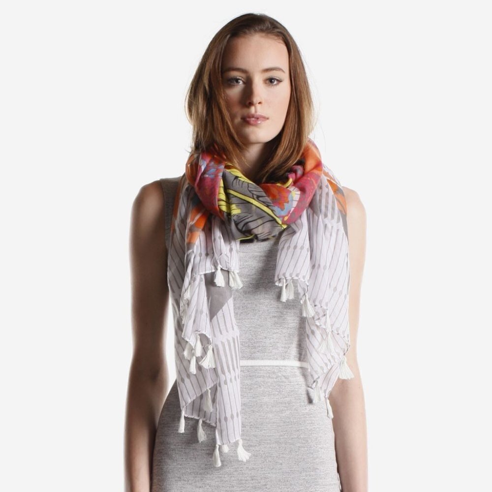 Scarf shawl grey cotton multi colour New With Tags - Picture 2 of 3